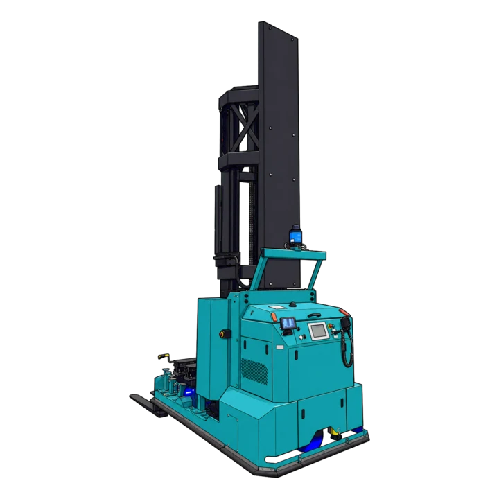 AGV A10 con forche telescopiche abbassate visto anteriormente
